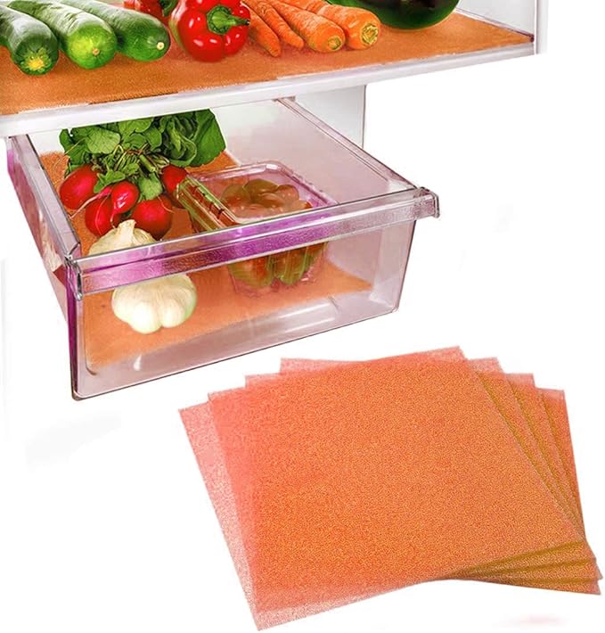 Dualplex® Fruit & Veggie Life Extender Liner for Fridge Refrigerator Drawers, 12x15 Inches (4 Pack) – Extends The Life of Your Produce & Prevents Spoilage (Orange)