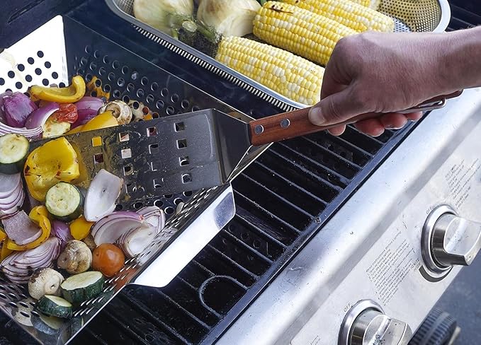 RSVP International Endurance (BQ-FLP) BBQ Long Spatula Flipper, 16.25" | Flip Burgers & Other Food w/ Long Handle that Keeps Hands Safe from Fire | Made from Stainless Steel & Rosewood