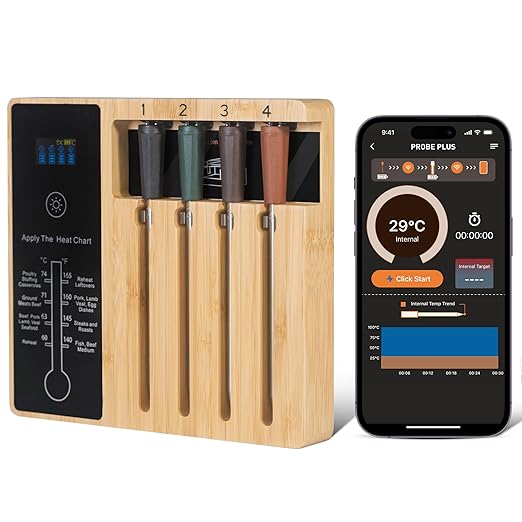 4-Probe Premium Wireless Meat Thermometer: Perfect for BBQ, Oven, Grill. iOS & Android Apps, Apple Watch & Alexa Ready. Dishwasher Safe.