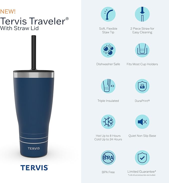 Tervis Traveler Kelly Ventura - Floral Collection Triple Insulated Tumbler Travel Cup Keeps Drinks Cold & Hot, 30oz with Straw Lid, Posy