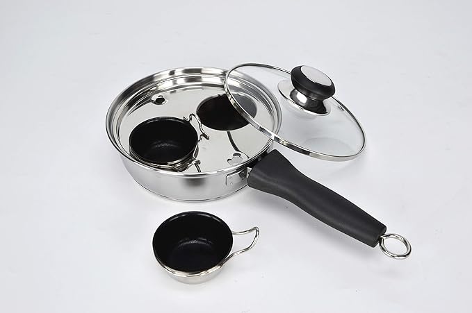 2 Cups Egg Poacher Pan - Stainless Steel Poached Egg Cooker – Perfect Poached Egg Maker – Induction Cooktop Egg Poachers Cookware Set with 2 Nonstick Large PFOA FREE Egg Poacher Cups…