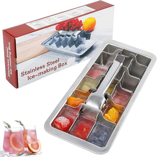 KAYCROWN 18/8 Stainless Steel Ice Cube Tray, 18 Slot Ice Tray with Easy Release Handle for Making Various Ice Cubes and Frozen Foods, Removable Slots for Easy Ice Cube Removal and Cleaning