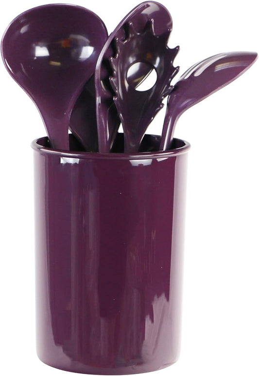 Reston Lloyd 6 Piece Kitchen Utensil Holder for kitchen counter, Utensils crock with Heat Resistant Spoon, Slotted Spoon, Ladle, Spatula BPA Free, Plum