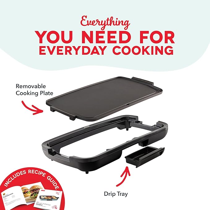 DASH Deluxe Everyday Electric Griddle with Dishwasher Safe Removable Nonstick Cooking Plate for Pancakes, Burgers, Eggs and more, Includes Drip Tray + Recipe Book, 20” x 10.5”, 1500-Watt - Navy
