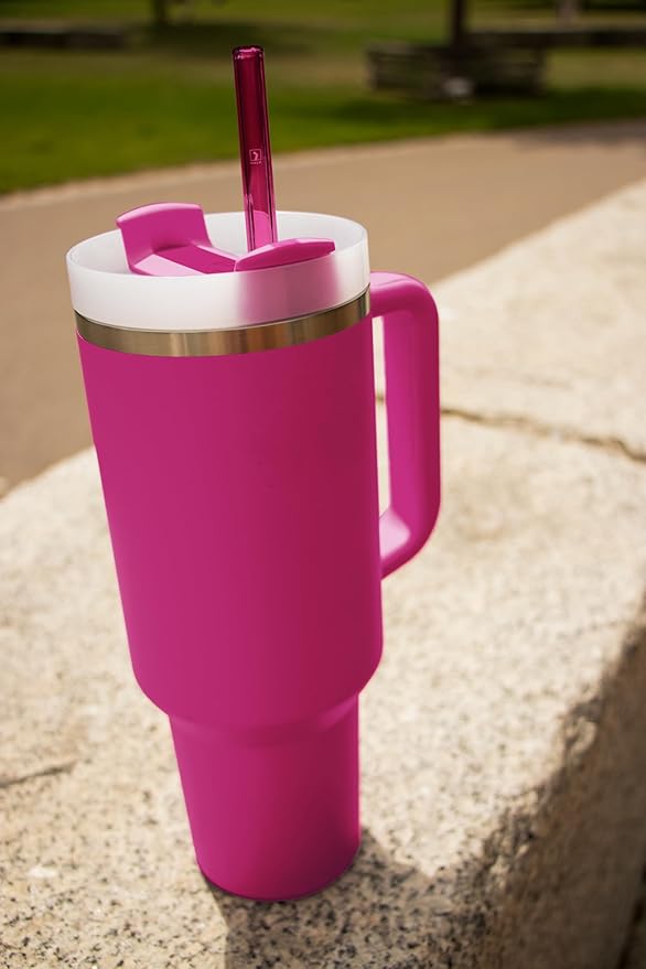 HALM Stanley Quencher Tumbler Glass Straws Pink Reusable Replacement Straws for Tumbler with Handle Stainless Steel Drinking Cup Accessory BPA-Free & Dishwasher Safe