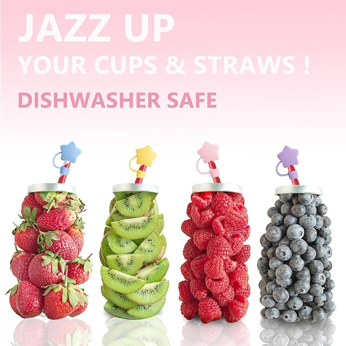4 Pcs Lovely Star Straw Covers Cap Toppers Compatible with Stanley 30&40 oz Tumbler Cup,Reusable Cute Silicone Straws Tips Lids Protectors for 0.4 in/10mm Stanleys Cups Accessories
