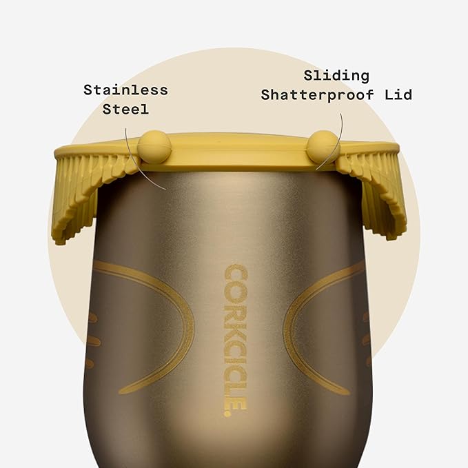Corkcicle Stemless Insulated Wine Glass Tumbler - Keeps Beverages Cold 6 Hours & Hot 3 Hours - Stainless Steel - Easy-Grip - Summer Drinkware Gift - Keeps Drinks Ice Cold - 12 oz - Golden Snitch