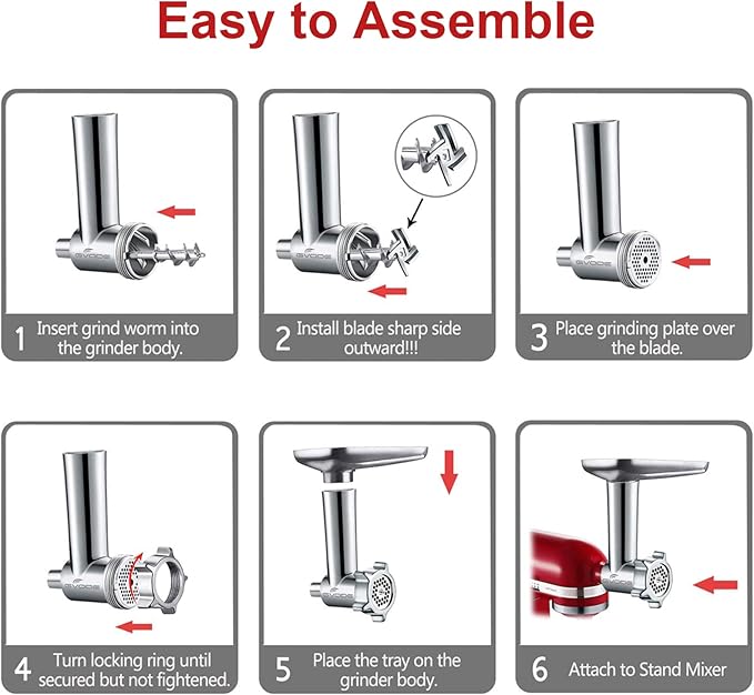 Meat Grinder and Cheese Grater Attachment for KitchenAid Stand Mixer, Slicer Shredder & Meat Grinder with Sausage Stuffer, 2 Pcs for KitchenAid Accessories and Attachments
