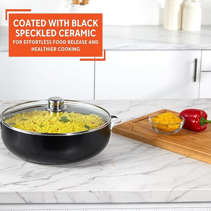 IMUSA 9Qt Bistro Ceramic Nonstick Caldero/Dutch Oven with Glass Lid, Black
