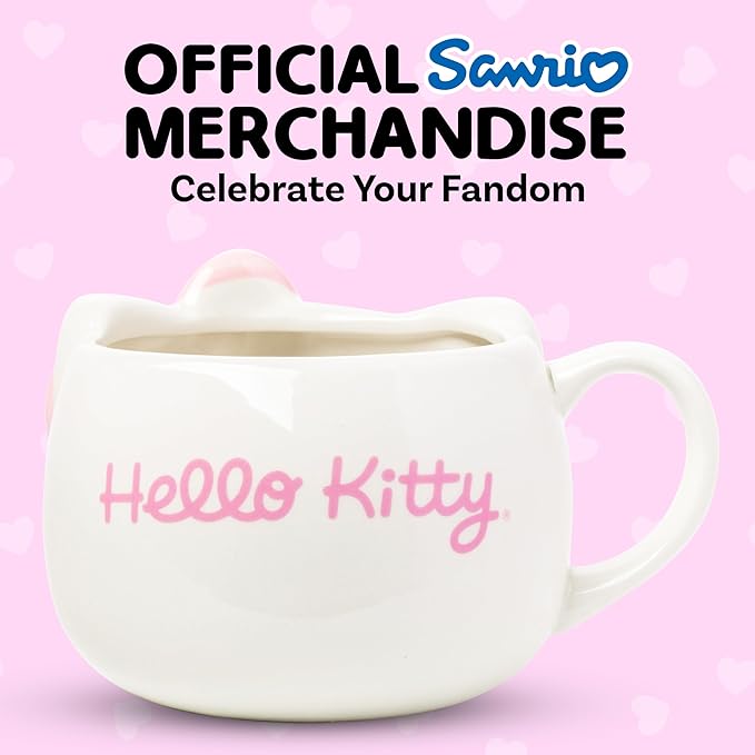 Silver Buffalo Sanrio Hello Kitty Pink Bow Ceramic 3D Sculpted Mug, 20 Ounces