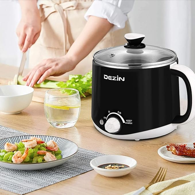 Dezin Hot Pot Electric, Rapid Noodles Cooker, Stainless Steel Electric Pot 1.6 Liter, Perfect for Ramen, Egg, Pasta, Dumpling, Soup, Porridge, Oatmeal with Temperature Control and Keep Warm Function