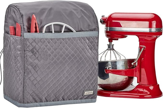 HOMEST Stand Mixer Quilted Dust Cover with Pockets Compatible with KitchenAid 6/7/8 Quart Bowl Lift, Grey (Patent Design)