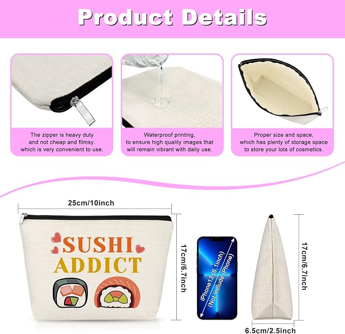Sushi Lover Gifts Sushi Gift For Women Sushi Makeup Bag Japanese Cuisine Lover - Image 2