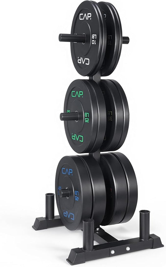 CAP Barbell 2-Inch Olympic Bumper Plate Weight Set with 6 Post Rack | 100-370 lbs | Multiple Options