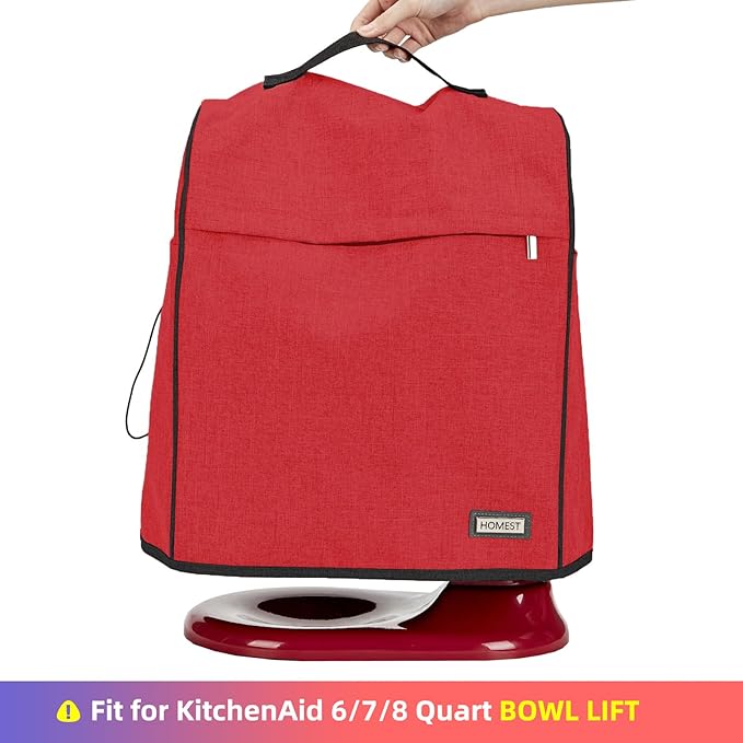 HOMEST Stand Mixer Cover Compatible with KitchenAid 6/7/8 Quart Bowl Lift，Dust Cover with Zipper Pocket for Accessories, Red (Patent Design)