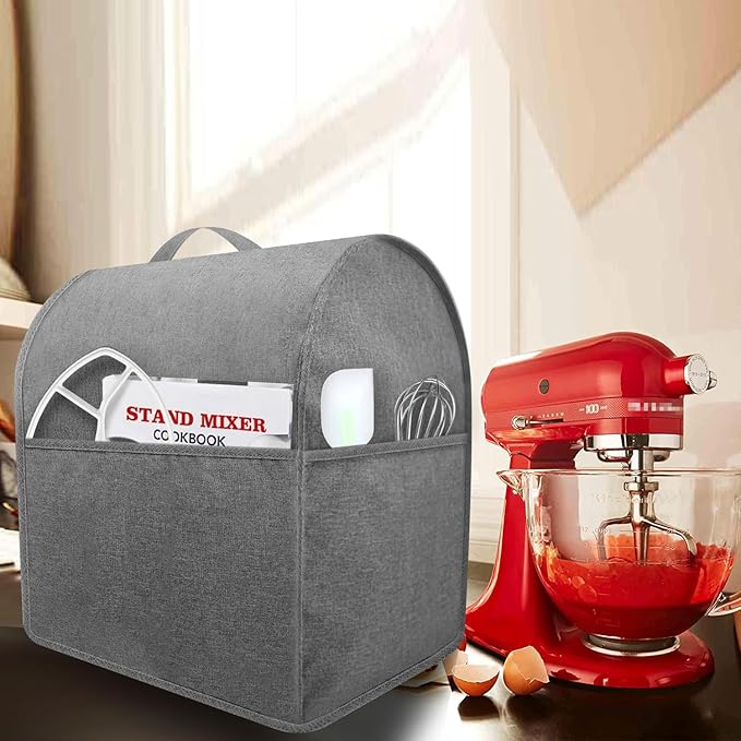 Stand Mixer Dust-proof Cover for KitchenAid Mixer，Multi Pockets for Various Kitchen Appliance Accessories，Water-resistant，Easy Cleaning (Grey(New style), Fit for Tilt Head 4.5-5 Quart)