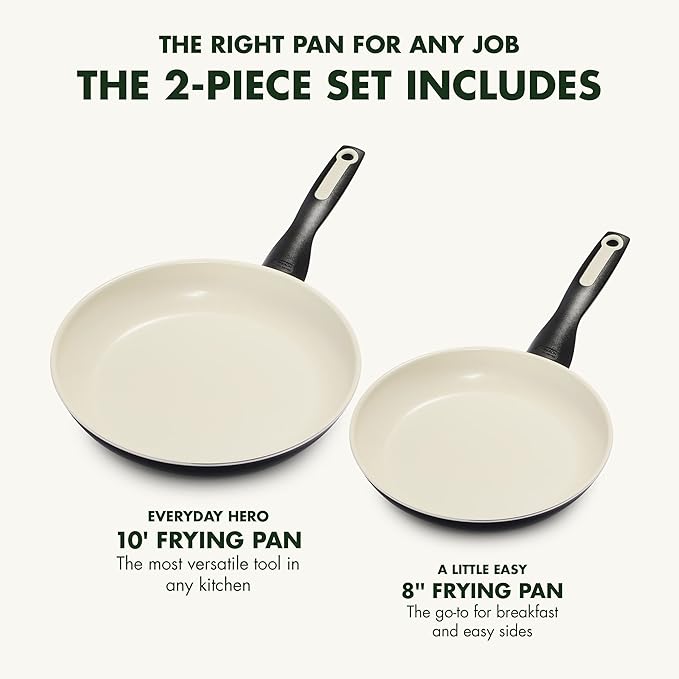 GreenPan Rio 8" and 10" Frying Pan Skillet Set, PFAS-Free, Healthy Ceramic Nonstick Cookware, Stay-Cool Bakelite Handles, Dishwasher Safe, Easy Clean, Durable Performance, Black