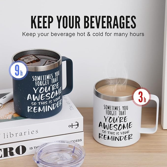 NOWWISH Inspirational Coffee Mug for Men, 14oz Vacuum Insulated Stainless Steel Cup, You Are Awesome Gift for Husband, Boyfriend, Dad - Navy Blue