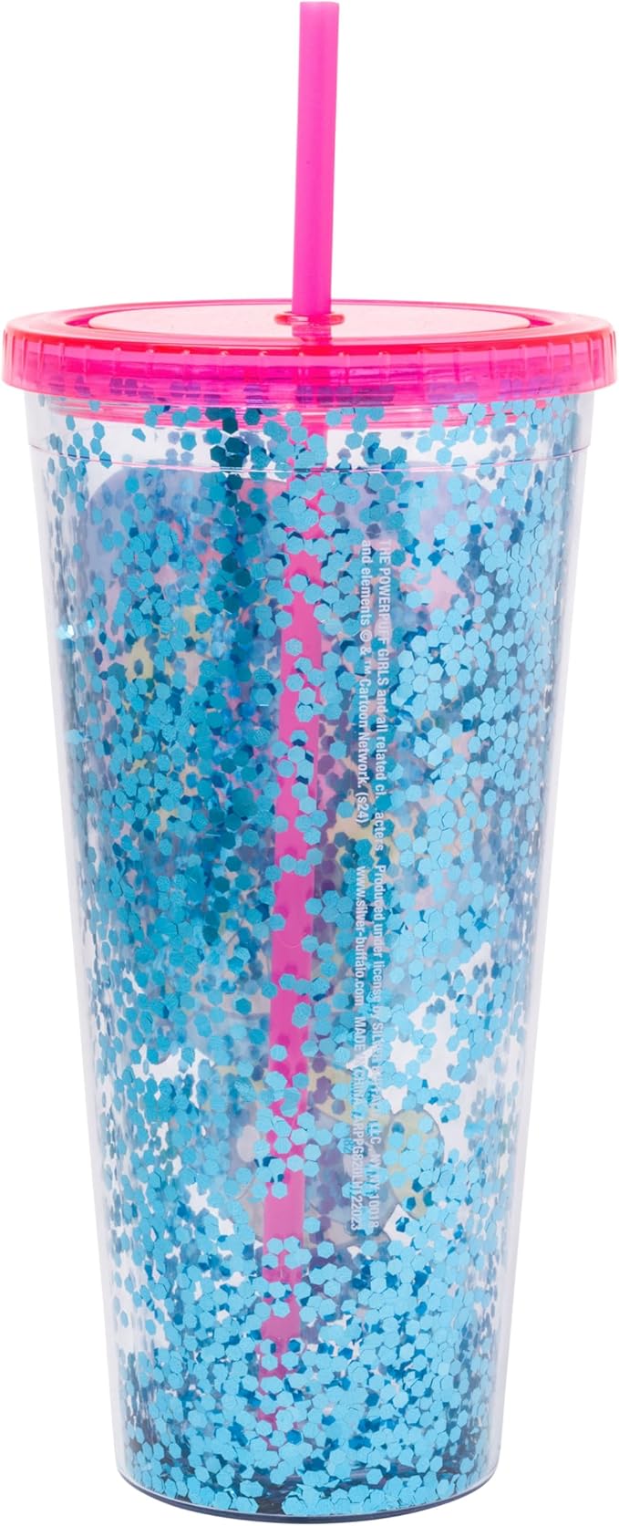 Silver Buffalo The Powerpuff Girls Featuring Blossom, Bubbles, and Buttercup Plastic Confetti Cold Cup with Lid and Straw, 32 Ounces
