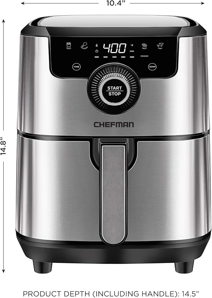 CHEFMAN Air Fryer Healthy Cooking, 4.5 Qt,User Friendly and Dual Control Temperature, Nonstick Stainless Steel, Dishwasher Safe Basket, w/ 60 Minute Timer & Auto Shutoff
