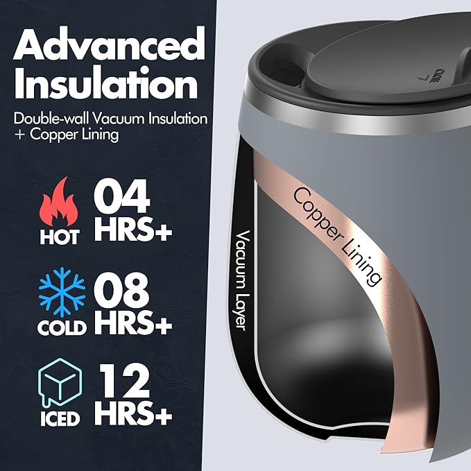 GRANDTIES Insulated Coffee Mug with Handle - Sliding Lid for Splash-Proof 16oz Wine-Glass Shape Thermal Tumbler with Double Walled Vacuum Stainless Steel to Keeps Beverages Hot or Cold-Cranberry