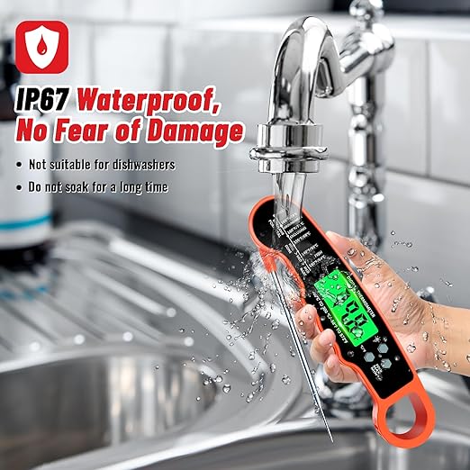 Meat Thermometer Digital, Instant Read Meat Thermometer with Backlight & Magnet for Kitchen, Beef, Grill, Turkey,IP67 Waterproof Cooking Thermometer，Suitable as Stocking Stuffers for Men
