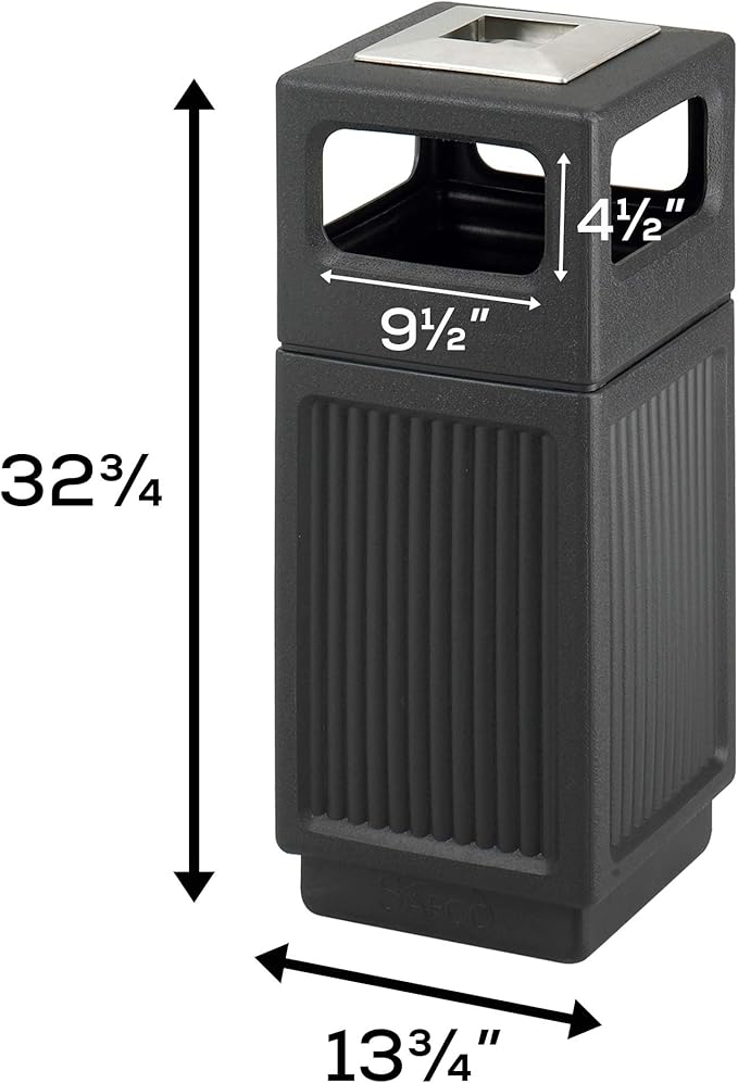 Safco Canmeleon Trash Can, 30 Gallons, Indoor and Outdoor Use, Durable & Weather-Resistant Commercial Garbage Can with Ashtray, Black