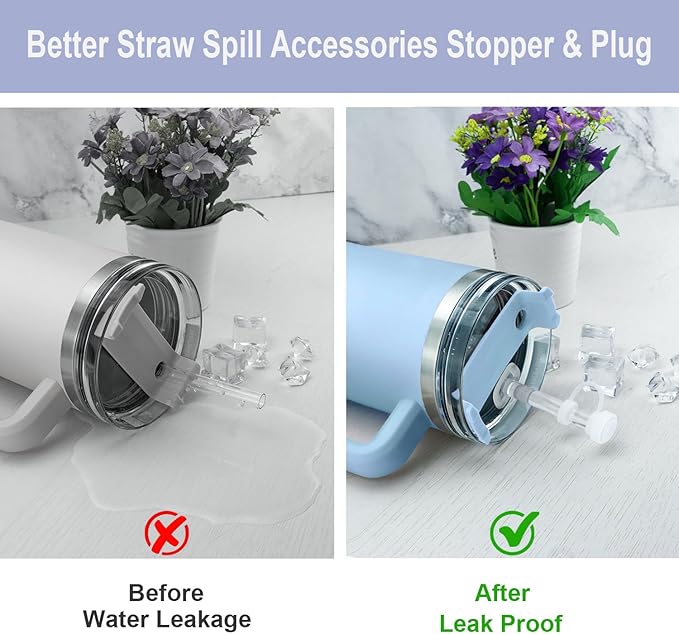 Straw Spill Stopper Cover Accessories for Stanley Cup 40 oz 30 oz Quencher, Tumbler Accessories of 6 Straw Replacement with Cleaning Brush, 4 Leak Sproof Plug, 2 Silicone Cover Cap for Stanley