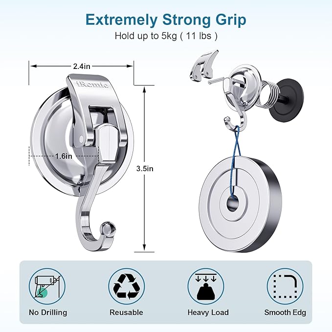 Heavy Duty Vacuum Suction Cup Hooks (2Pack) Specialized for Kitchen&Bathroom&Restroom Organization, by iRomic