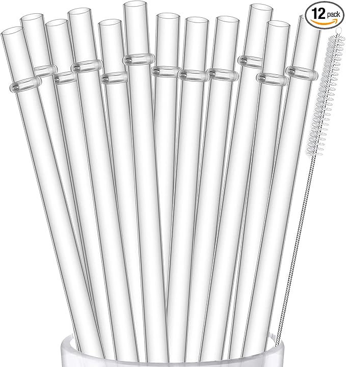 ALINK 12-Pack Reusable Plastic Clear Straws, 13 inch Extra Long Tumbler Straws for Stanley Cups, 1 Gallon, 64 oz 40 oz 32 oz Water Bottles, Plus Cleaning Brush
