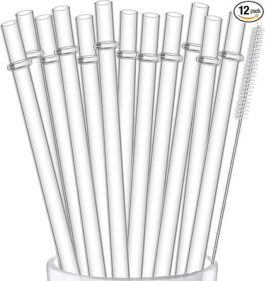 ALINK 12-Pack Reusable Plastic Clear Straws, 13 inch Extra Long Tumbler Straws for Stanley Cups, 1 Gallon, 64 oz 40 oz 32 oz Water Bottles, Plus Cleaning Brush