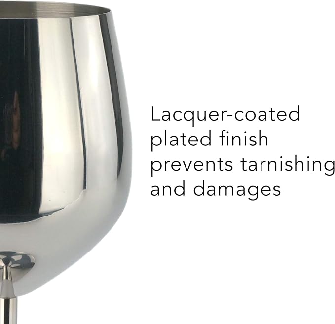 PG Set of 4 Stainless Steel Wine Glass - 18.5oz Silver Mirror Finished Wine Glasses - Unbreakable Wine Glasses - Stem Metal Wine Goblets