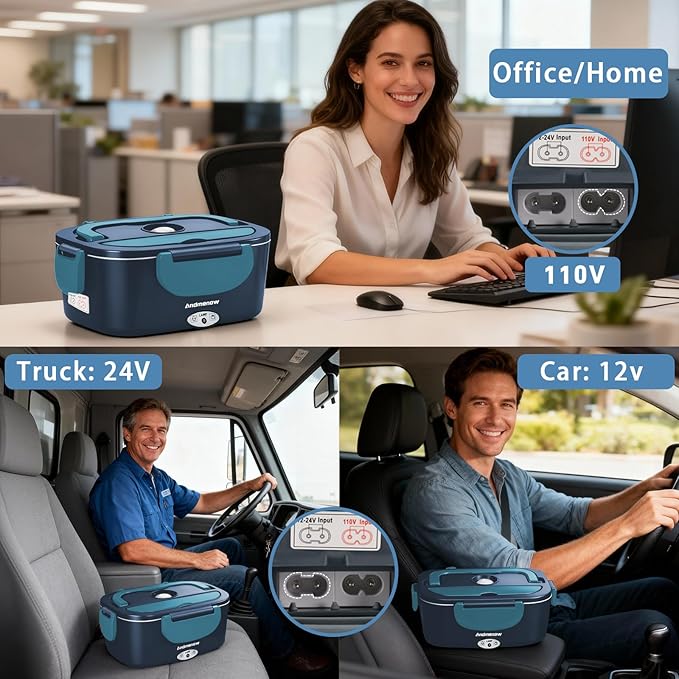 Heated Lunch Box,Electric Lunch Box for Adults- 1.5L Portable Food Warmer for Travel,On-the-Go,Office Use | Stylish,Spill & Dishwasher-Safe,Warming Soup & Meal,Men & Women's Gifts,Dark Blue