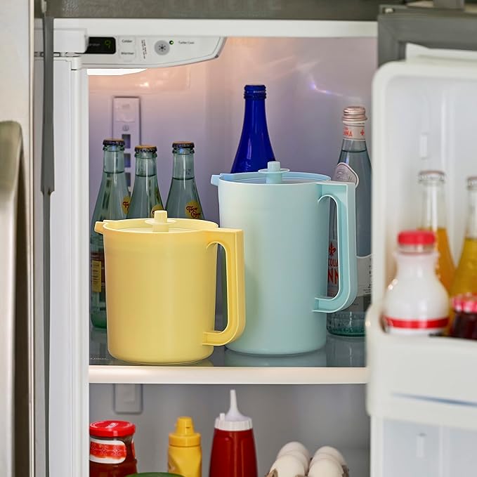 Tupperware Heritage Pitcher Set in Vintage Blue and Yellow Colors, Dishwasher Safe and BPA Free (Set of 2, 1.5 Qt./2 Qt.)