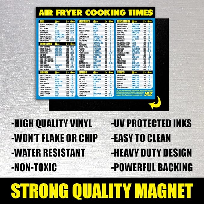 Air Fryer Cheat Sheet Magnet - Extra Large Easy to Read Airfryer Accessory - Magnetic Airfryer Cooking Times Chart, Kitchen Gadget Reference Guide for 90 Airfry Foods - Air Fryer Accessories (Blue)