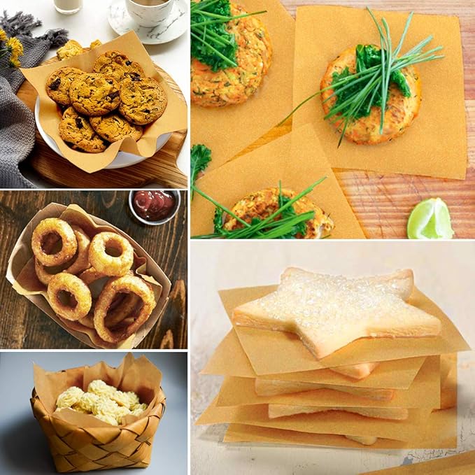 Hiware 200 Count Unbleached Parchment Paper Squares 6" x 6", Non-Stick Wax Paper Sheets for Separate Burgers, Cookies & Other Foods When Storing, Freezing