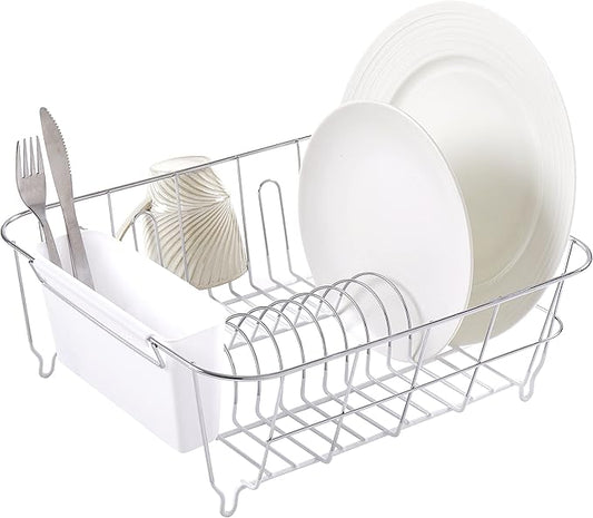 Sweet Home Collection 2 Piece Dish Drying Rack Set Drainer with Utensil Holder Simple Easy to Use Fits in Most Sinks, 14.5" x 13" x 5.25", White (Pack of 12)