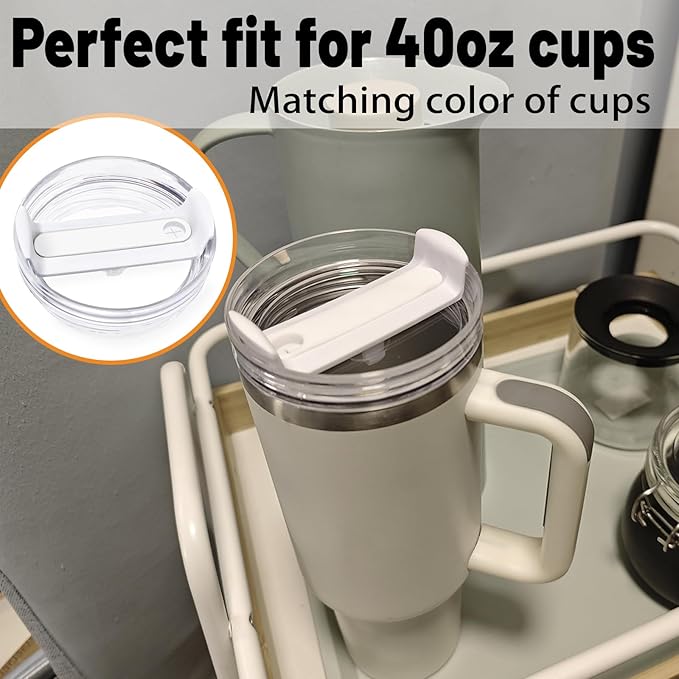40 OZ Tumbler Lid Replacement Fit for Stanley Cup, 2 Pack Clear Replacement Lids Fit for Stanley Travel Tumbler, Spill Proof Tumbler Covers for Stanley Cup Accessories (Clear - White)