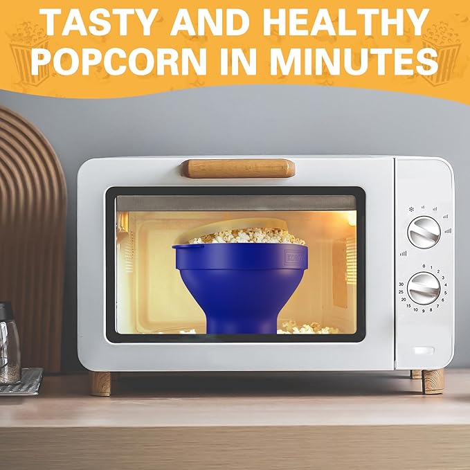 The Original Korcci Microwaveable Silicone Popcorn Popper, Microwave Popcorn Popper, Collapsible Microwave Popcorn Maker Bowl, No Oil Required, Use In Microwave, Dishwasher Safe (Blue+Red)