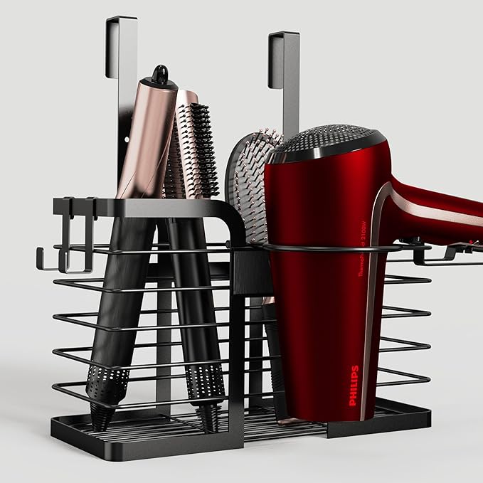 YIGII Hair Dryer Holder,3 in 1 Hair Tools Organizer Blow Dryer Holder Adjustable Height Cabinet Door/Wall Mounted Bathroom Organizer and Storage for Hair Dryer,Flat Irons,Curing Wands.