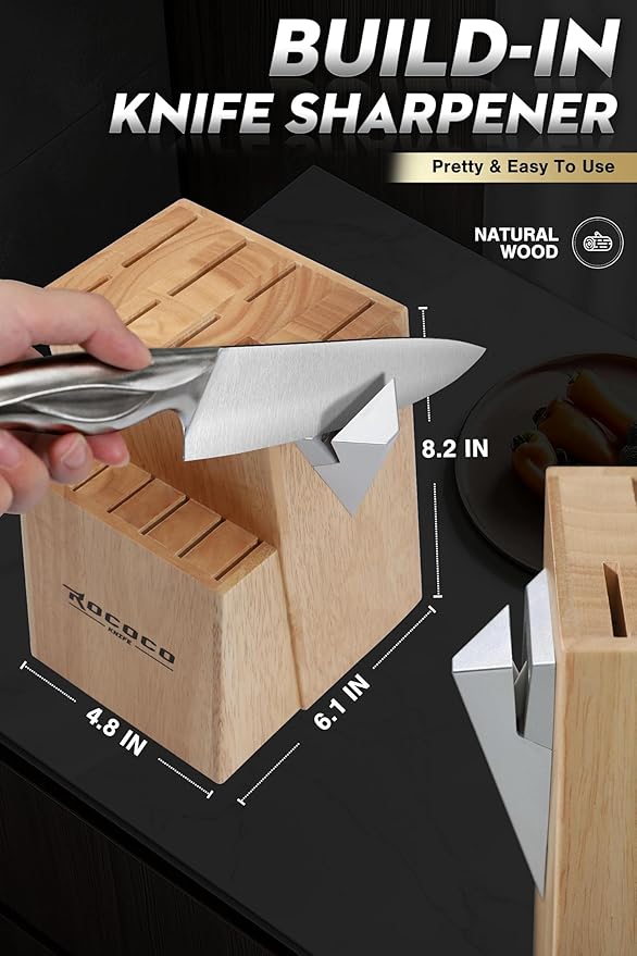 ROCOCO Kitchen Block Knife Set - 15 PCS Stainless Steel Knife Set with Block and Sharpener Dishwasher Safe Father Mother Birthday Christmas Gift