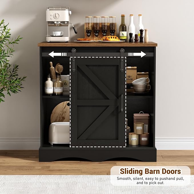 HOMFAMILIA 31.5" H Farmhouse Coffee Bar Cabinet w/Storage, Rustic Buffet Cabinet - Image 3