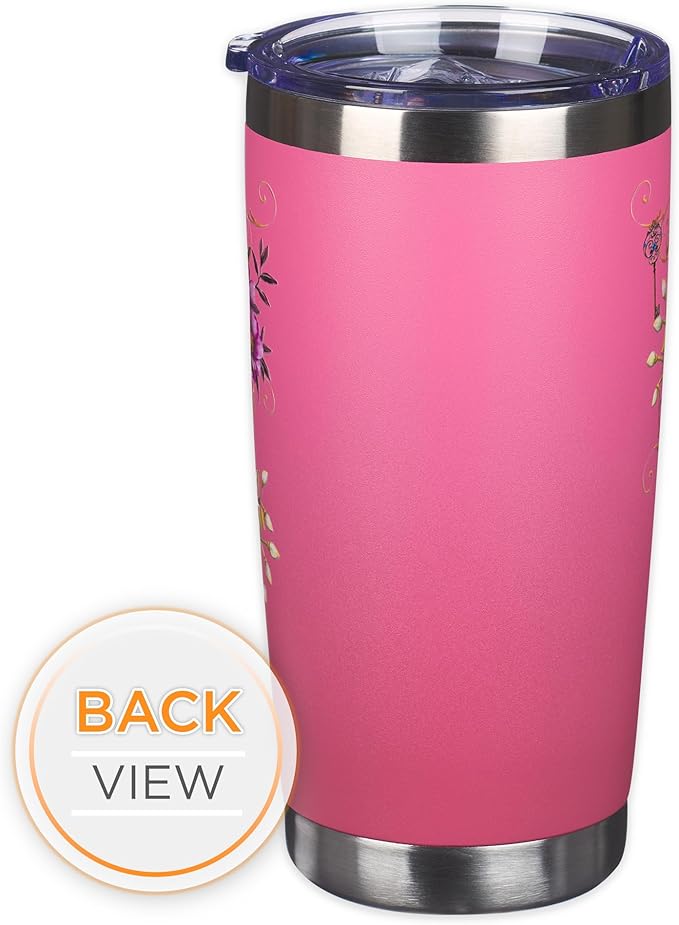 Christian Art Gifts Stainless Steel Double Wall Vacuum Insulated Travel Mug 18 oz Butterfly Pink BPA-free Tumbler with Retractable Lid Inspirational Scripture for Women - Be Still -Psalm 46:10