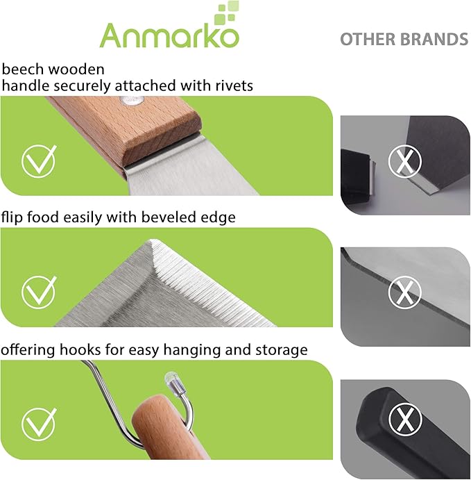 Metal Spatula Set Stainless Steel and Scraper - Professional Chef Griddle Spatulas Set of 6 - Heavy Duty Accessories Great for Cast Iron BBQ Flat Top Grill Skillet Pan