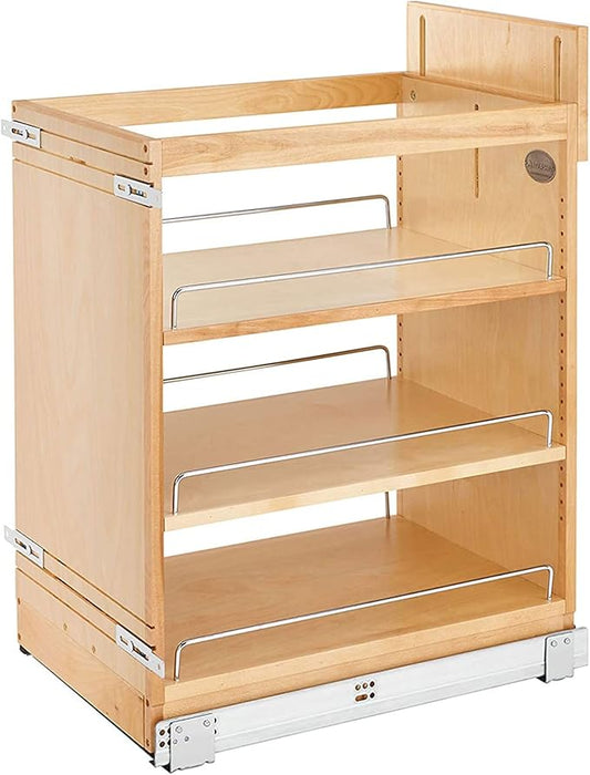 Rev-A-Shelf 14" Pullout Storage Organizer for Base Kitchen/Bathroom Cabinets with Soft-Close Full Extension Slides & Adjustable Shelves, 448-BCSC-14C