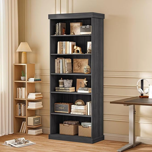 70.8" Tall Black Bookshelf, Farmhouse Modular Bookcase with 6-Tier Adjustable Shelves, Large Storage Cabinet for Home Office, Living Room