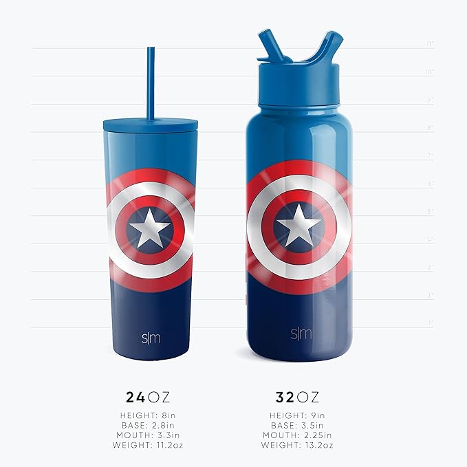 Simple Modern Marvel Avengers Water Bottle with Straw Lid Vacuum Insulated Stainless Steel Metal Thermos | Gifts for Women Men Reusable Leak Proof Flask | Summit Collection | 32oz Avengers Assemble