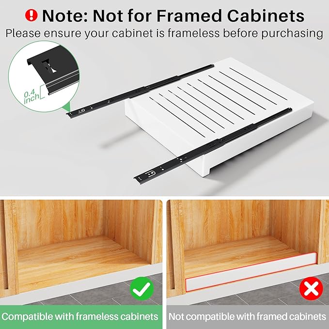 Pull Out Cabinet Organizer with Nano Adhesive, Heavy Duty Full-Extension Slide-Out Drawer for Kitchen Cabinet Organizers and Storage, No Drill Roll out Pantry Shelf, 11.8"W x 16.9"D x 3.1"H , White