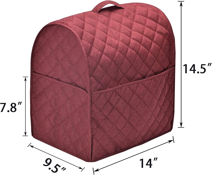 Stand Mixer Dust Cover with 3 Pockets Compatible with KitchenAid Tilt Head, Easy Cleaning,Waterproof,Can Ironable (Red Wine, Fits for 4.5-Quart and All 5-Quart)