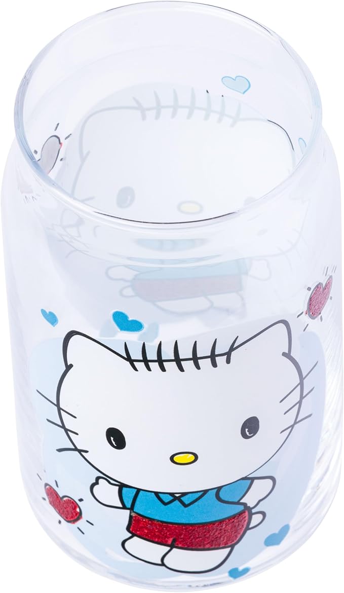 Silver Buffalo Sanrio Hello Kitty and Friends Featuring Dear Daniel 2 Pack Glass Jar Tumbler with Bamboo Lid and Glass Straw, 16 Ounces